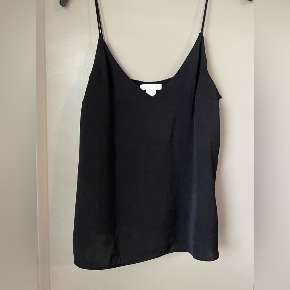 H&M Black Matte Satin V-neck Tank Blouse Top | Size 4